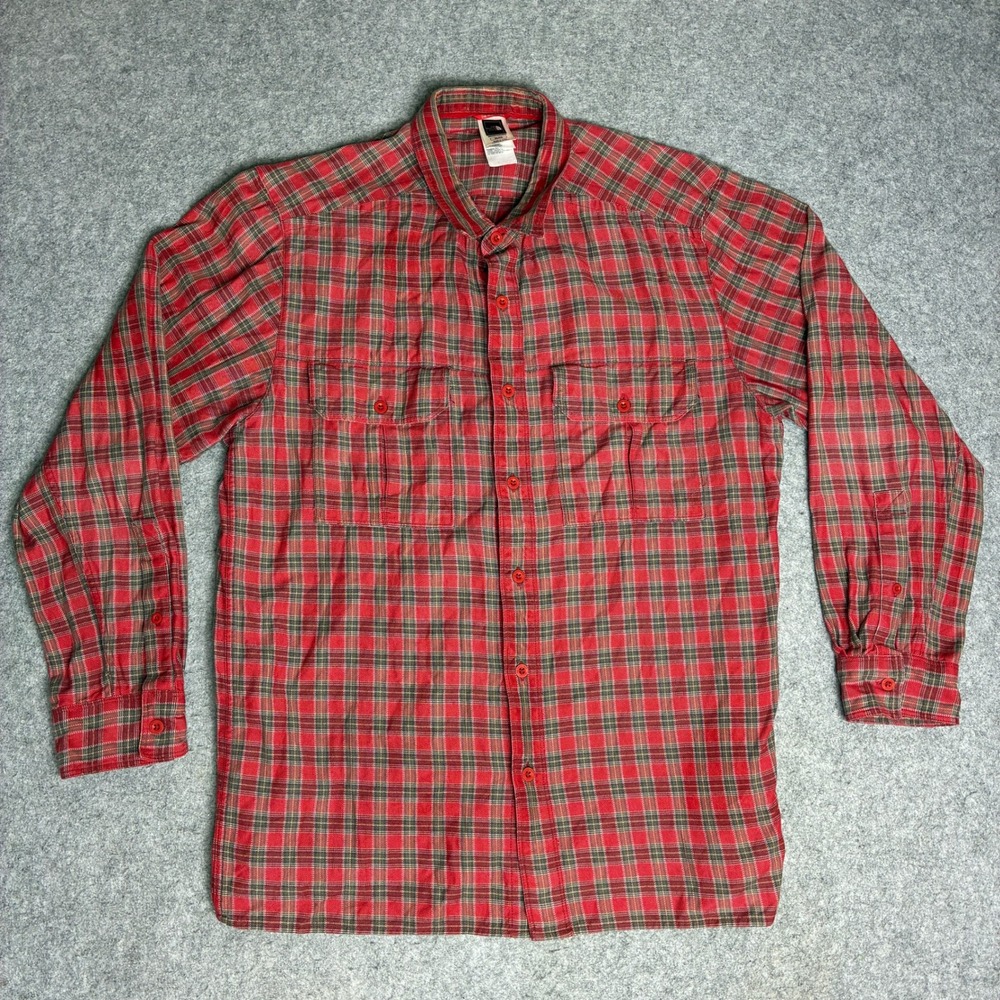 The North Face Mens Size XL Red Grey Plaid Long Sleeve Button Down Flannel Shirt